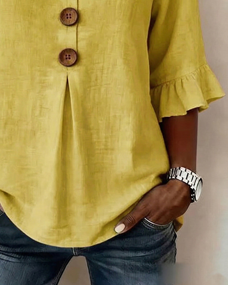 Sophia | Cotton-Linen Blouse with Wooden Buttons