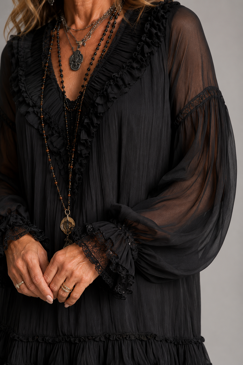 Byron | Ruffle-Tier Bishop Sleeve Mini Dress