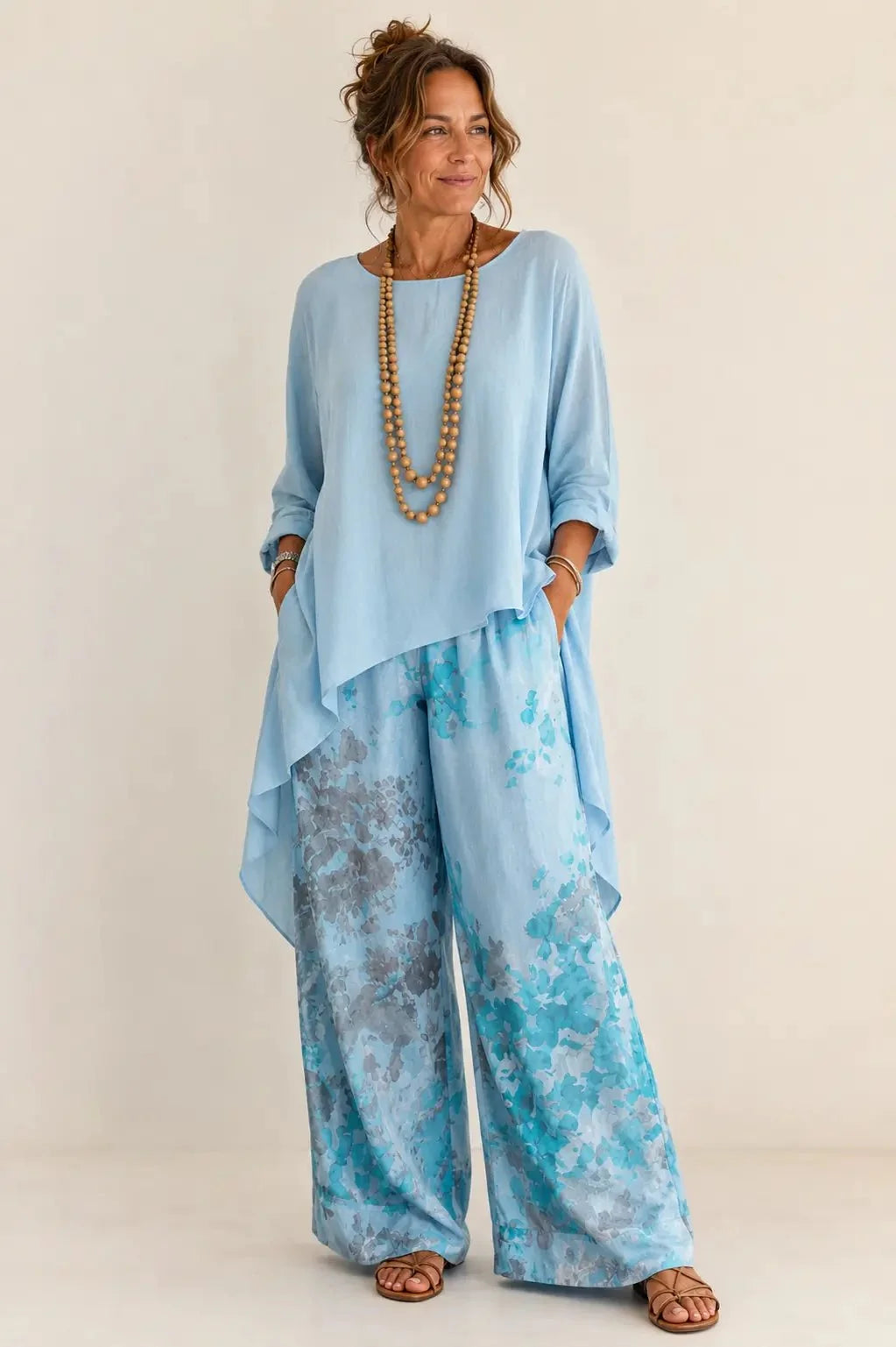 Fiona | Asymmetric Tunic & Floral Wide-Leg Two-Piece Set