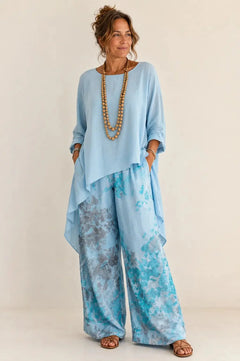 Fiona | Asymmetric Tunic & Floral Wide-Leg Two-Piece Set