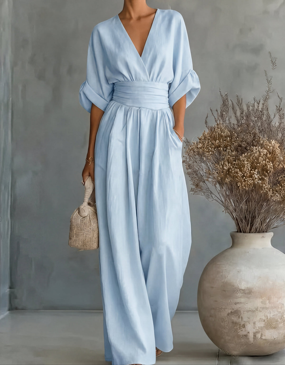 Elise | Deep V-Neck Wide-Leg Jumpsuit