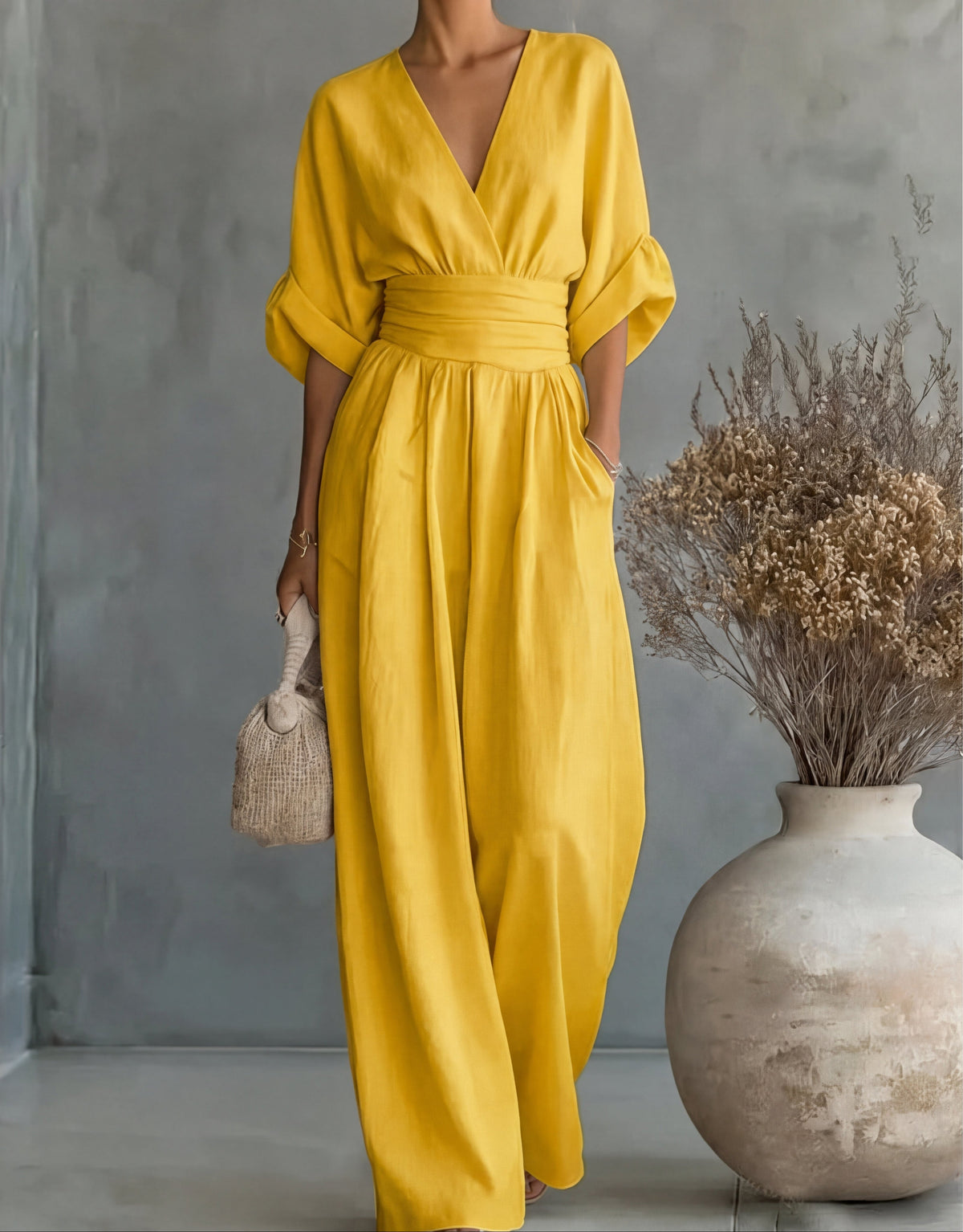 Elise | Deep V-Neck Wide-Leg Jumpsuit
