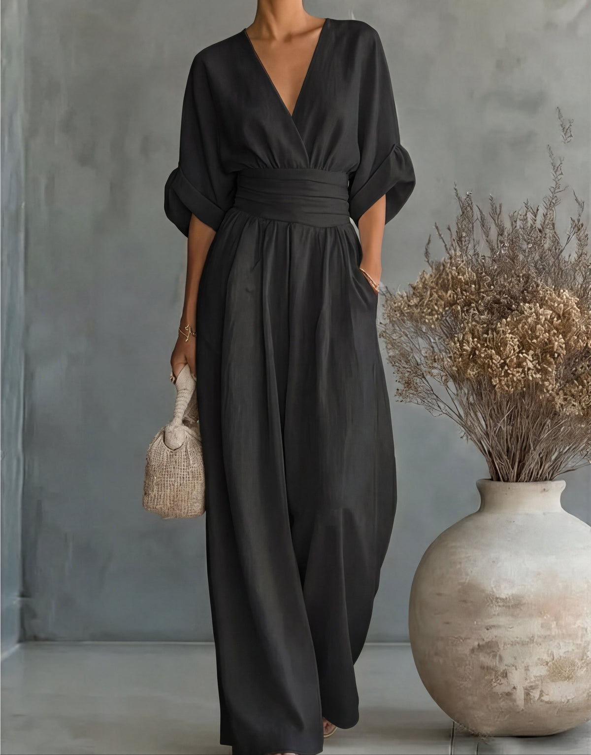 Elise | Deep V-Neck Wide-Leg Jumpsuit