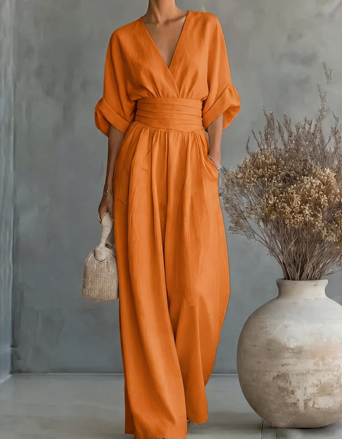 Elise | Deep V-Neck Wide-Leg Jumpsuit
