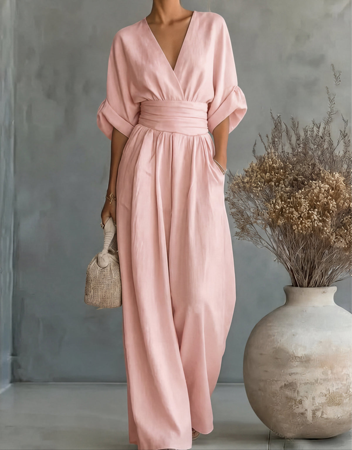 Elise | Deep V-Neck Wide-Leg Jumpsuit