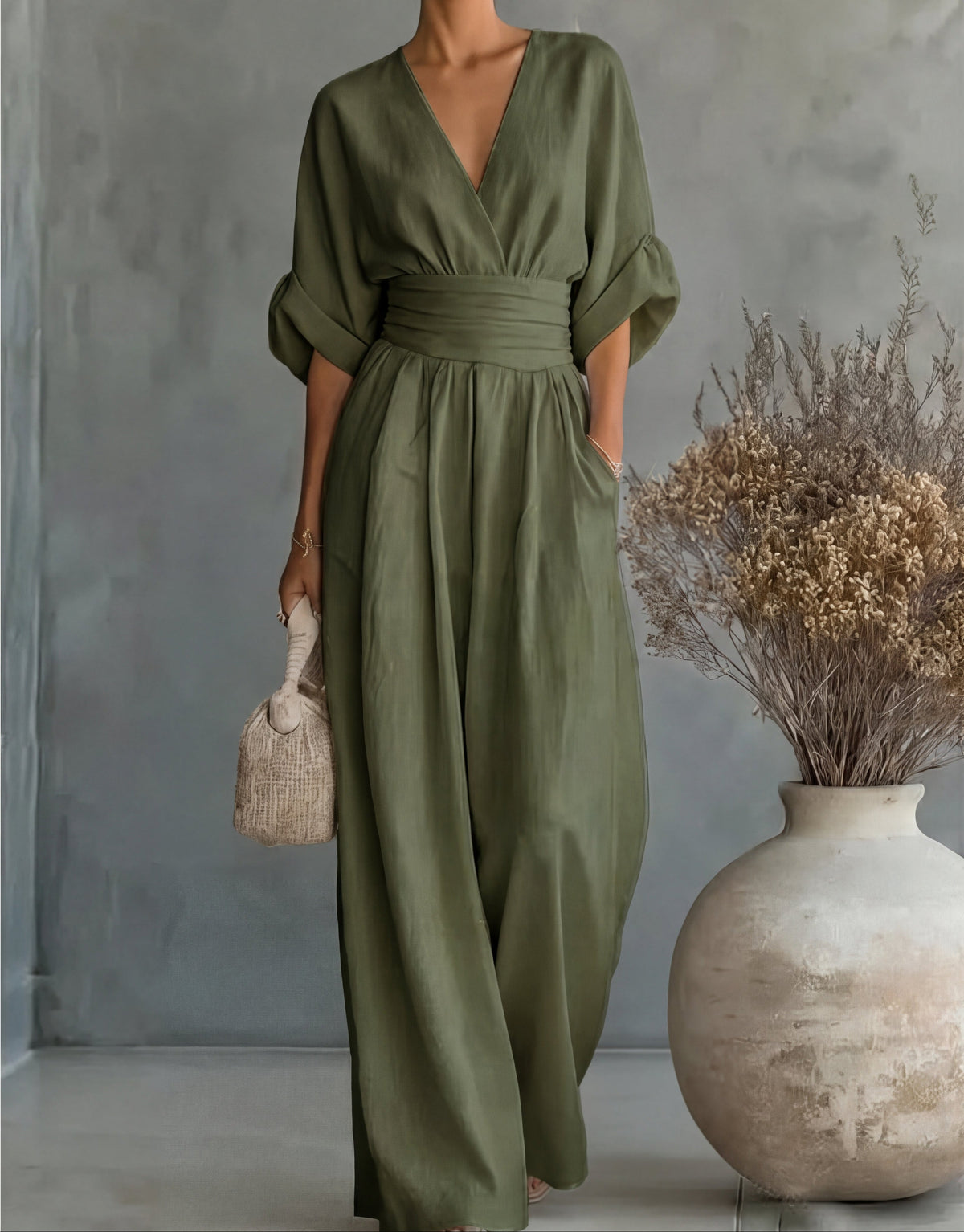 Elise | Deep V-Neck Wide-Leg Jumpsuit