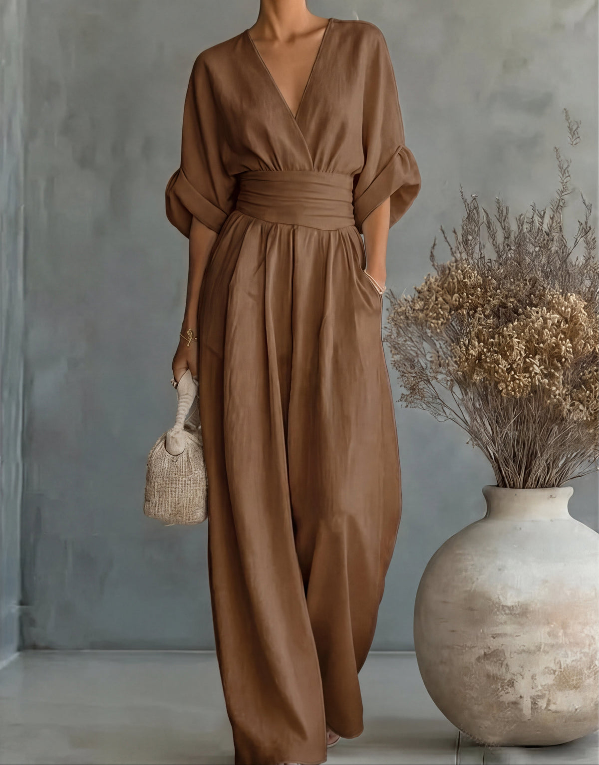 Elise | Deep V-Neck Wide-Leg Jumpsuit