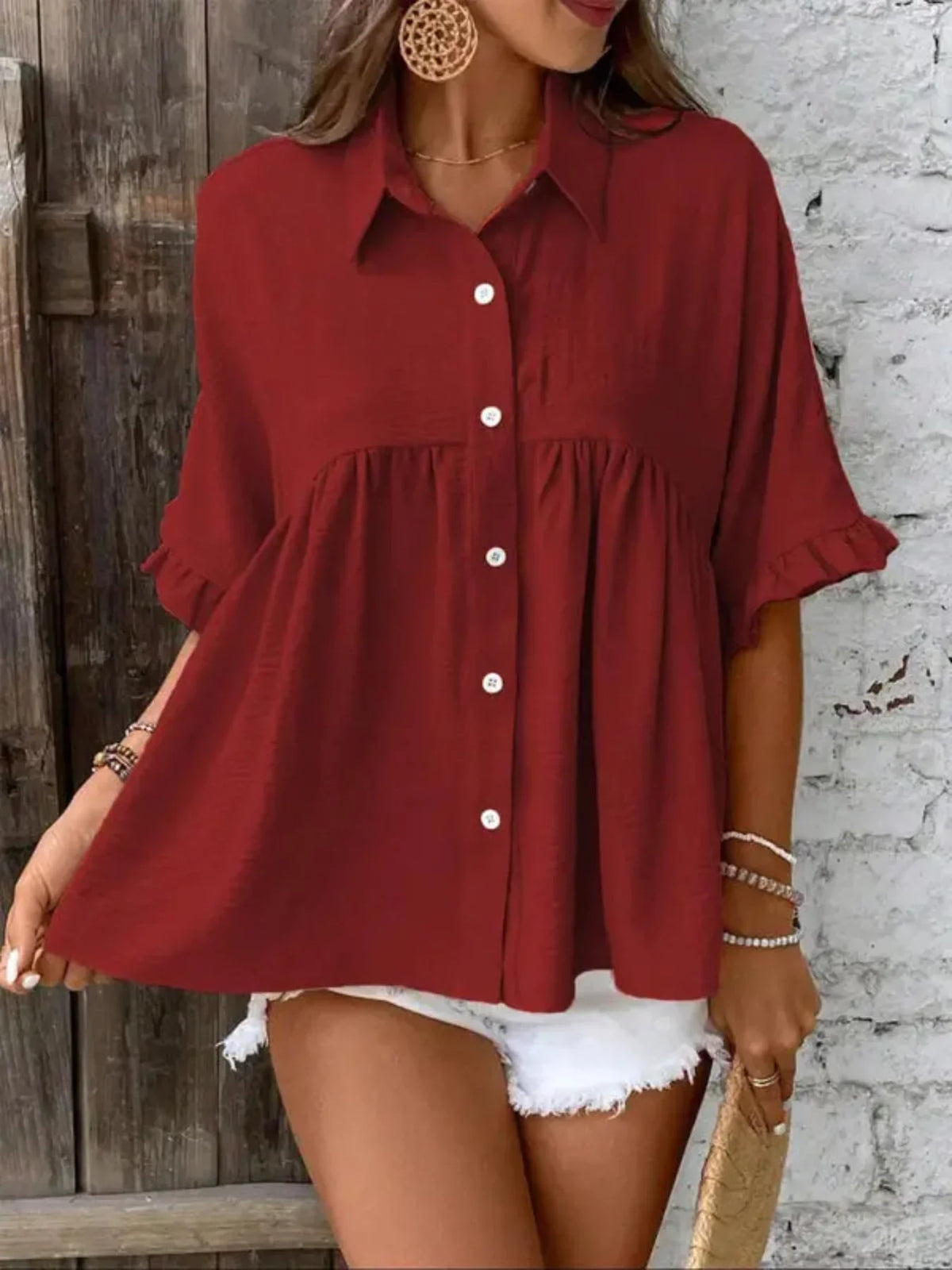 Ellasa | Casual Plus Size Ruffle Button-Front Blouse