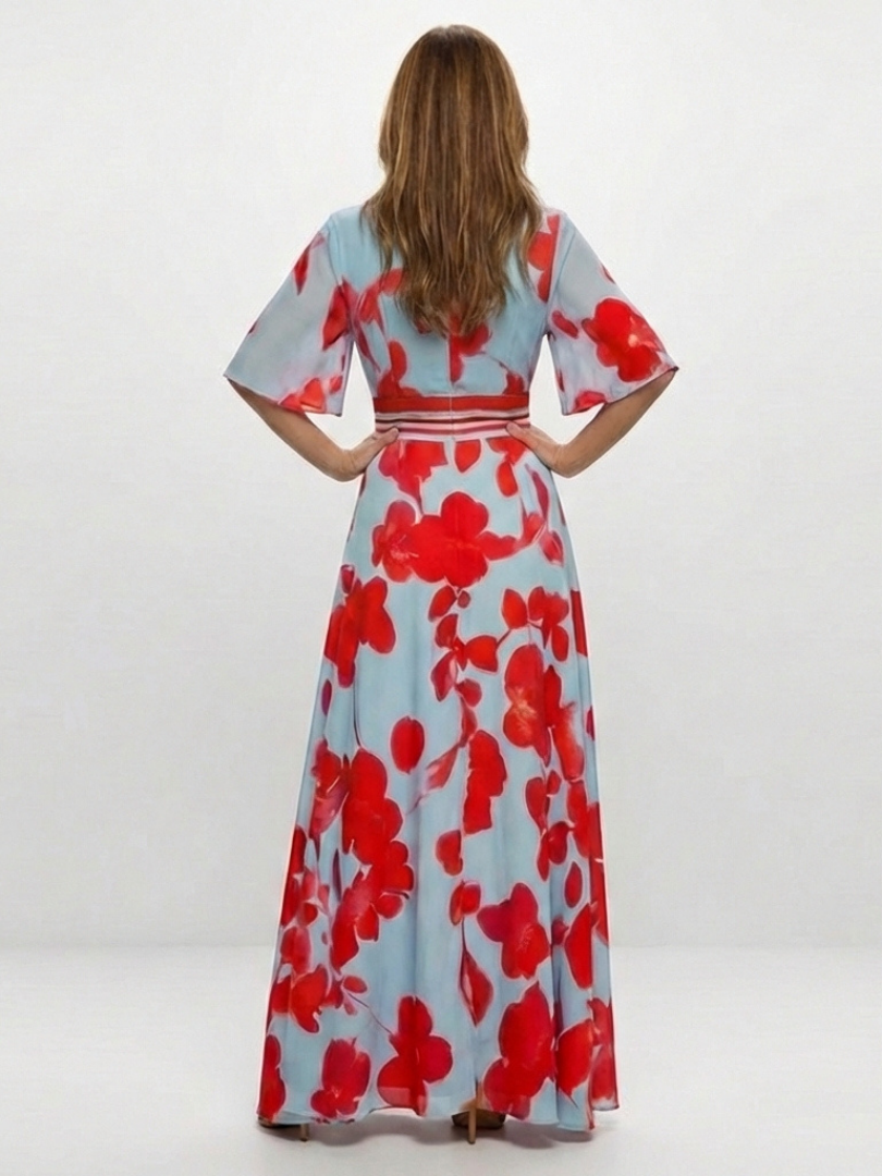 Florence | V-Neck Short Sleeve Floral Maxi Dress
