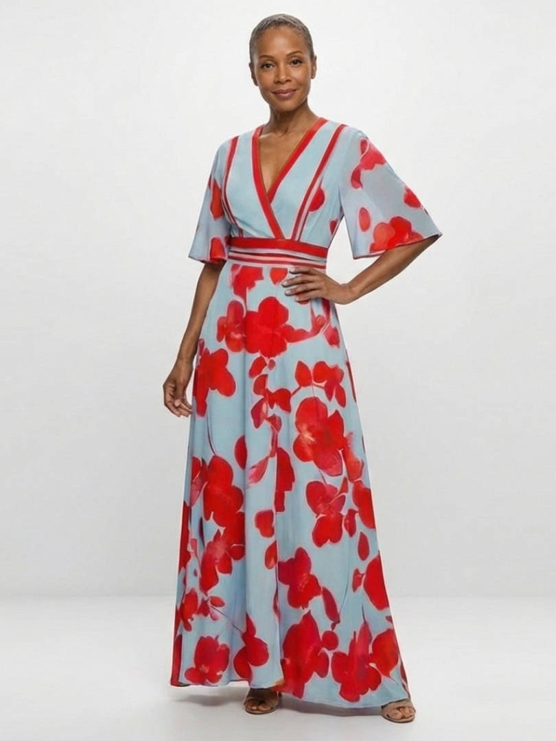 Florence | V-Neck Short Sleeve Floral Maxi Dress