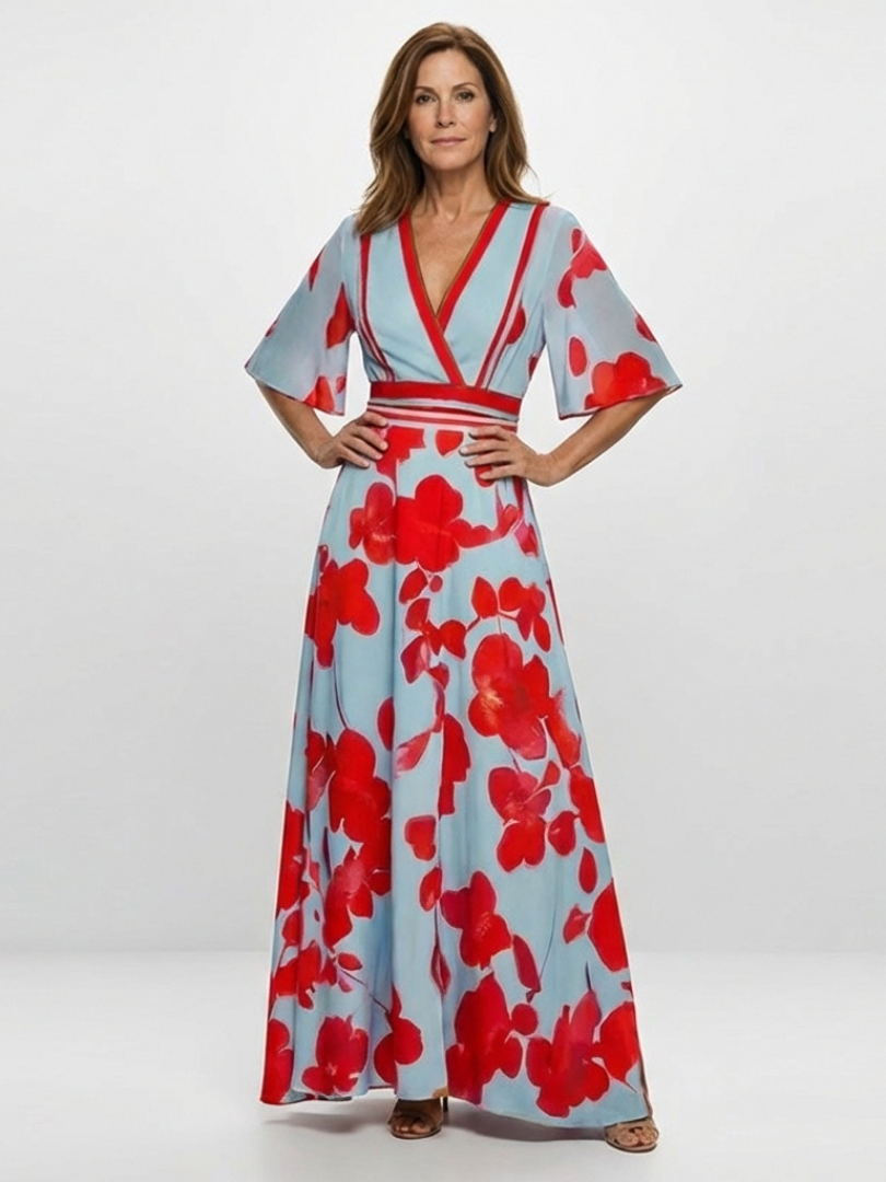 Florence | V-Neck Short Sleeve Floral Maxi Dress