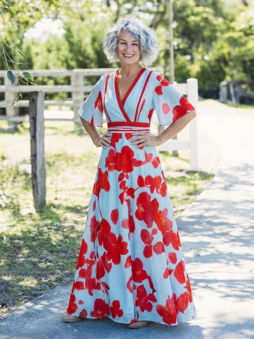Florence | V-Neck Short Sleeve Floral Maxi Dress