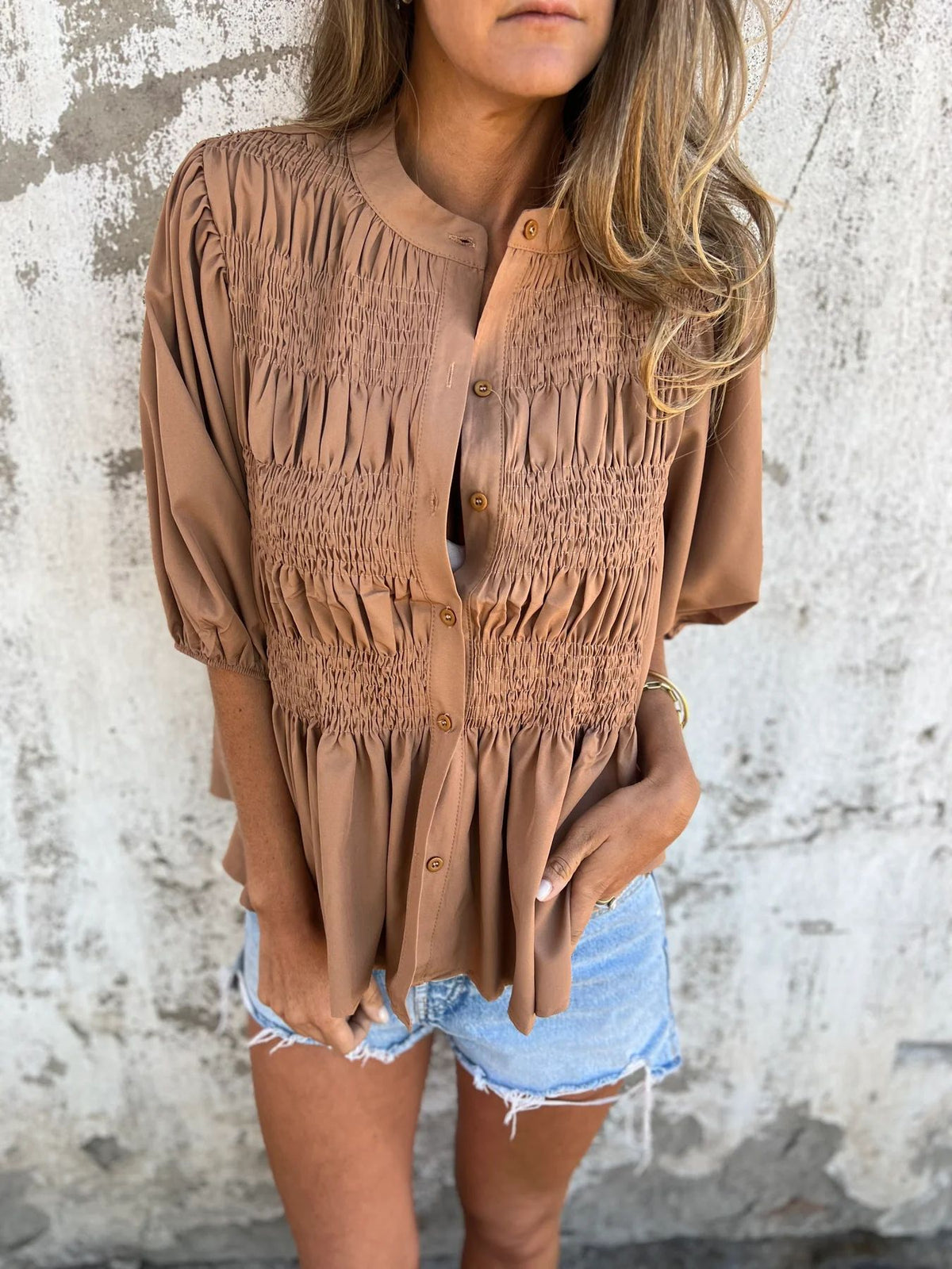 Eliza | Pleated Button-Up Blouse