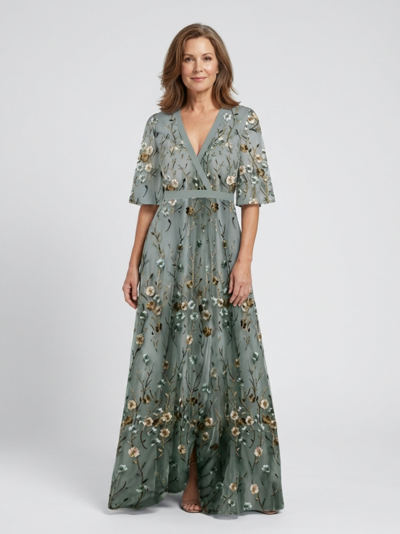 Lila | Floral V-Neck Short Sleeve Maxi Dress