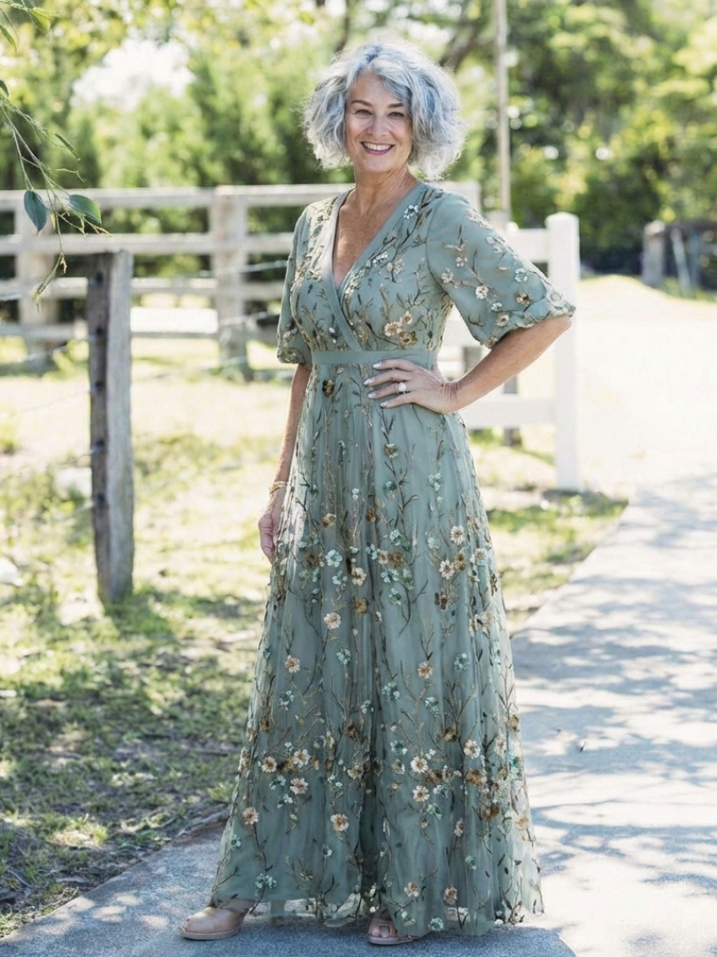 Lila | Floral V-Neck Short Sleeve Maxi Dress