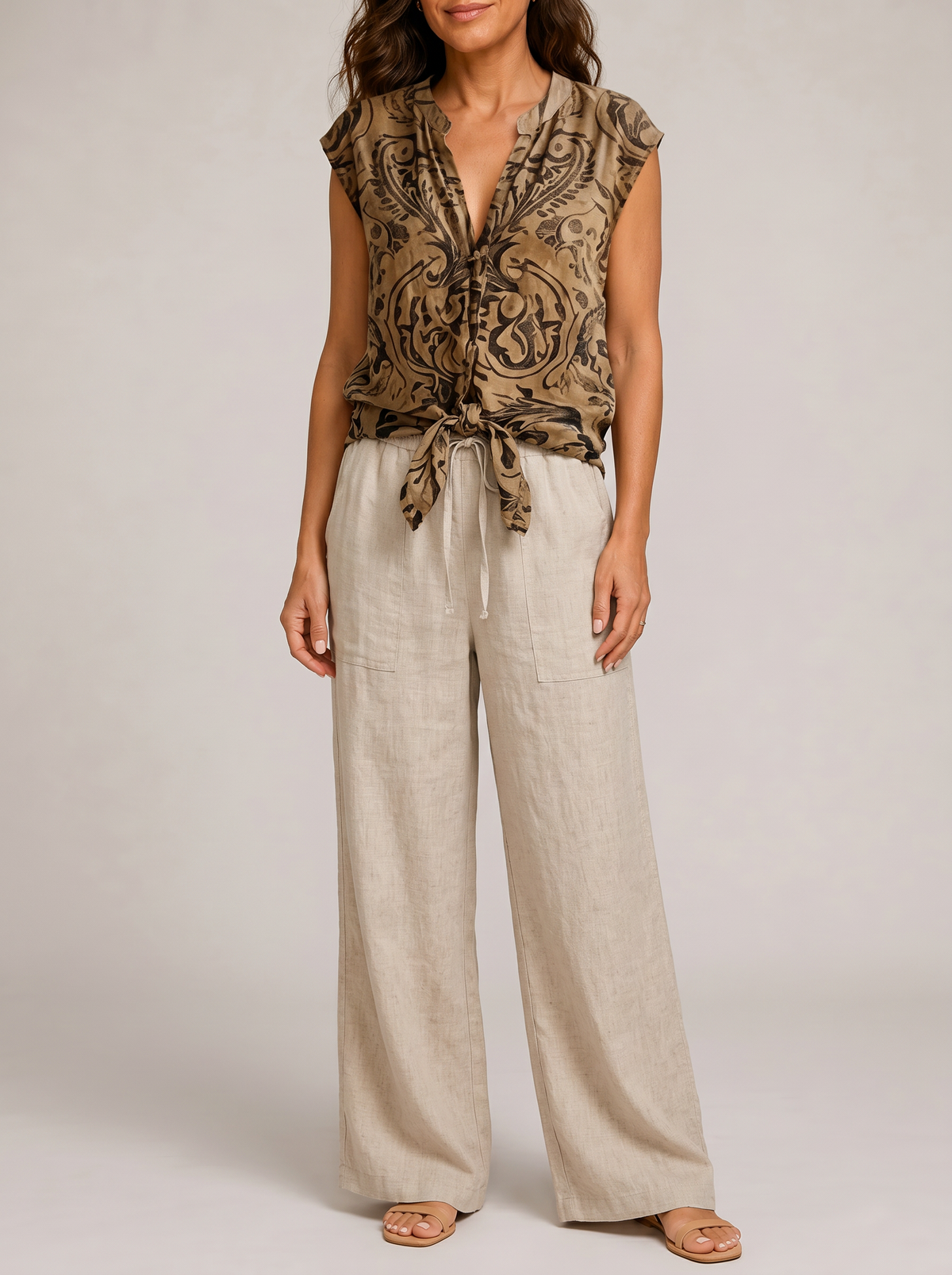 Camilla | Completo Naturale - vista frontale senza cardigan