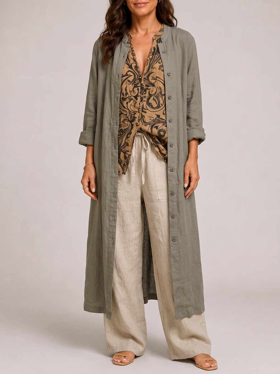Camilla | Completo Naturale - vista frontale con cardigan
