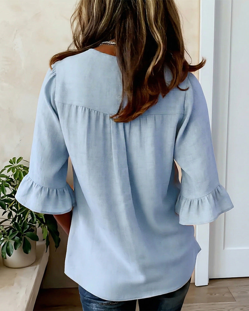 Sophia | Cotton-Linen Blouse with Wooden Buttons