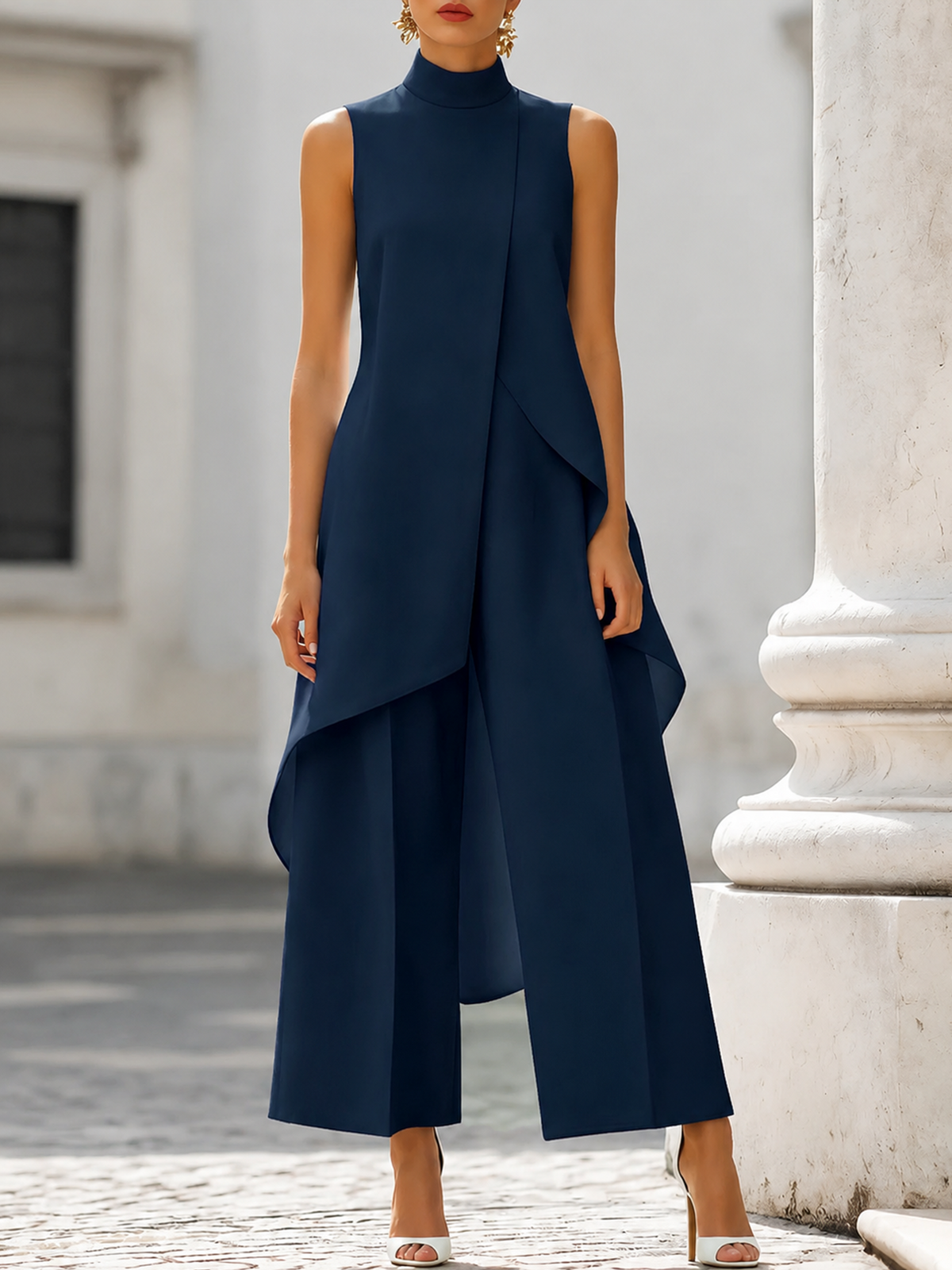 Imogen | Sculpted High-Neck Wide-Leg Jumpsuit