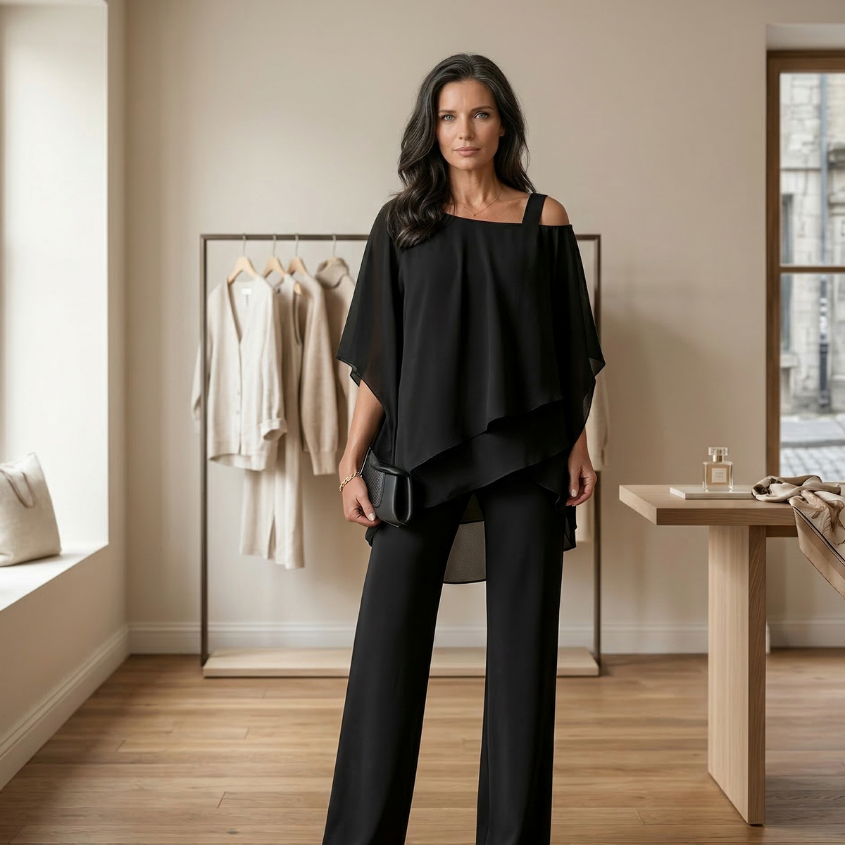 Cenna | Layered Top and Wide-Leg Pants Two-Piece Set