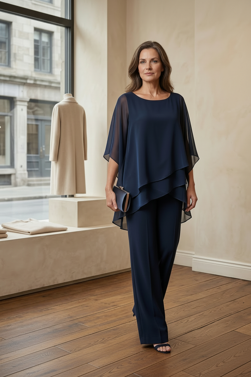Cenna | Layered Top and Wide-Leg Pants Two-Piece Set