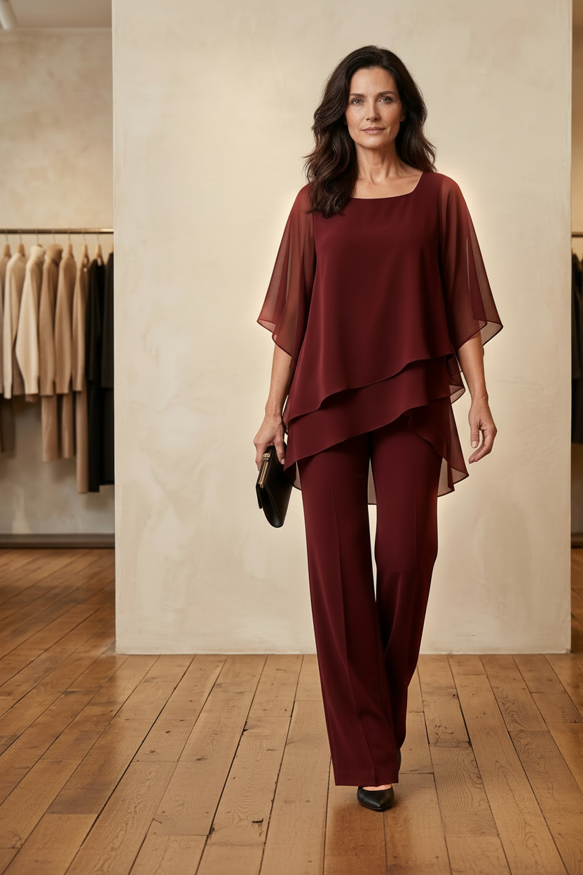 Cenna | Layered Top and Wide-Leg Pants Two-Piece Set