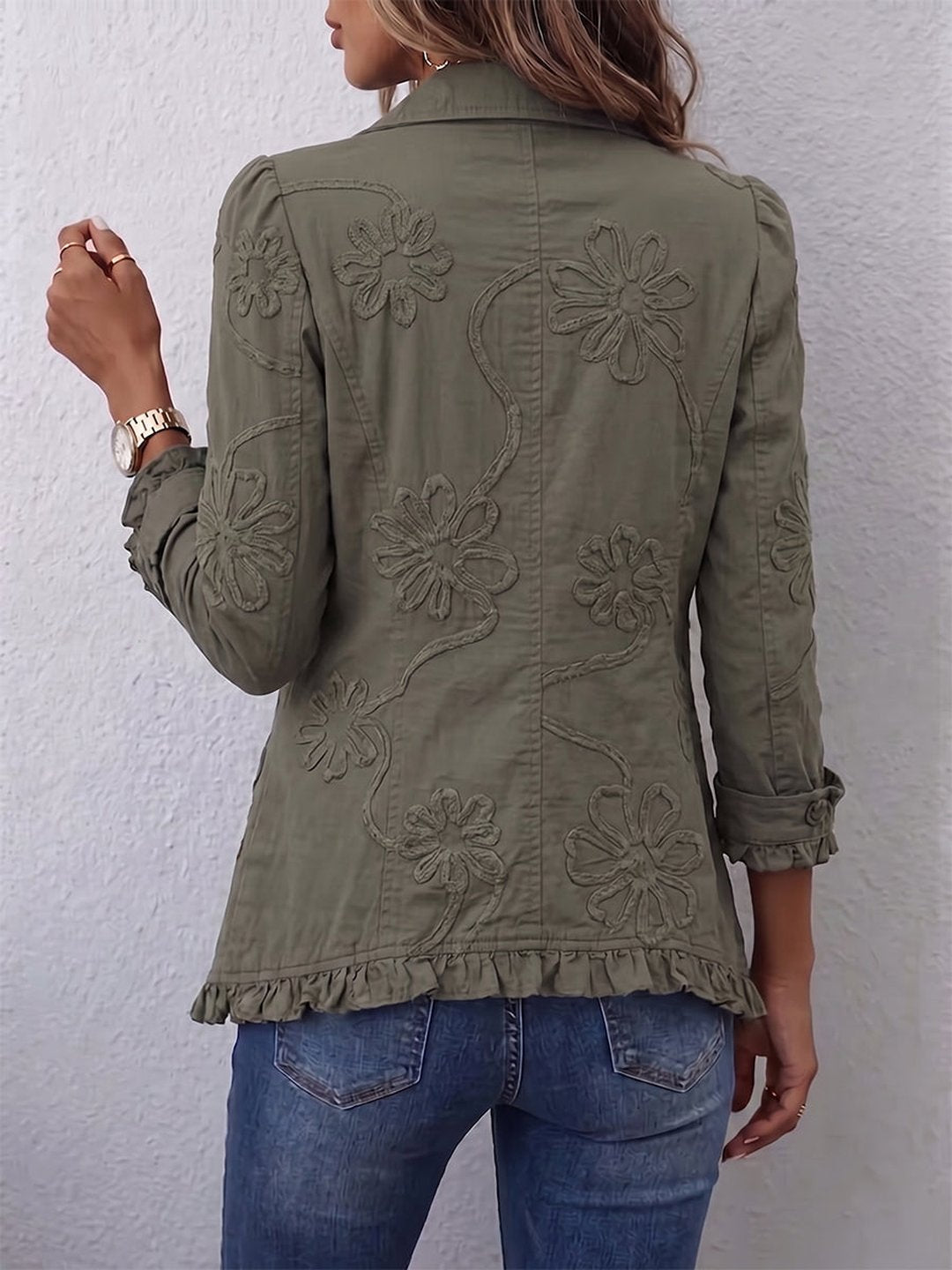 Francisca | Embroidered Utility Jacket with Ruffle Trim