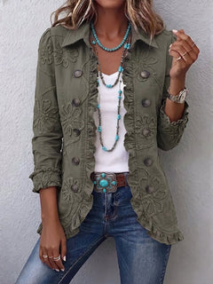 Francisca | Embroidered Utility Jacket with Ruffle Trim