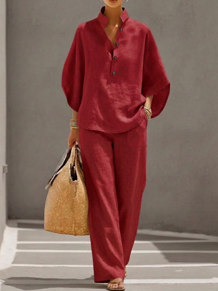 Harper | Batwing Top and Wide-Leg Pants Two-Piece Set