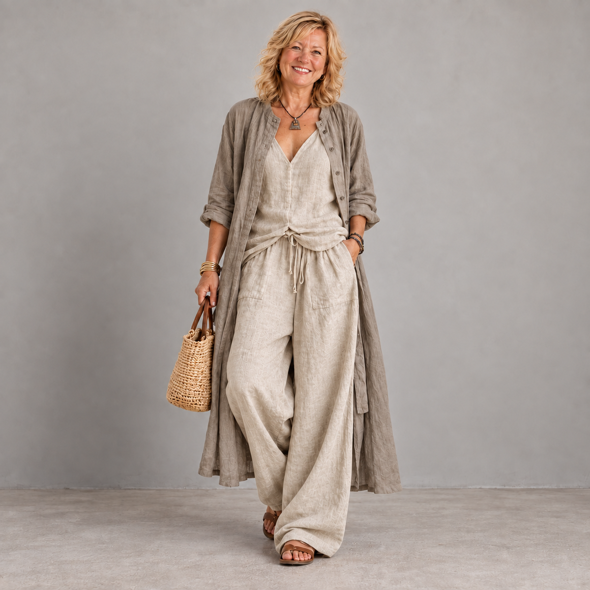 Sienna three-piece set, Beige, front view