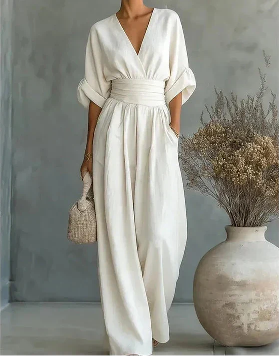 Elise | Deep V-Neck Wide-Leg Jumpsuit