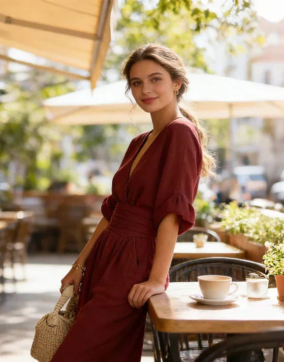 Elise | Deep V-Neck Wide-Leg Jumpsuit