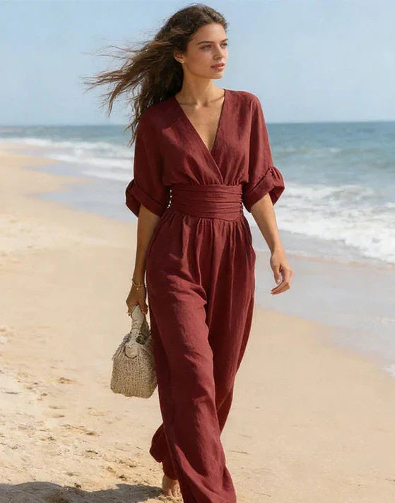 Elise | Deep V-Neck Wide-Leg Jumpsuit